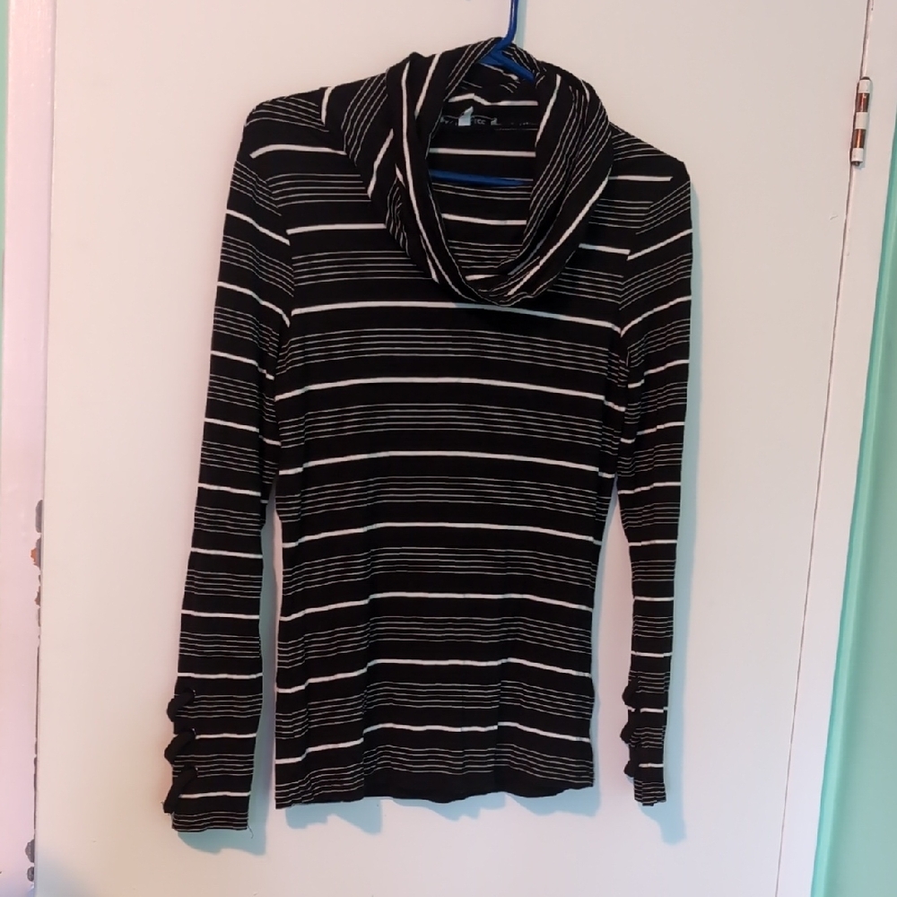 San Fransisco Black Striped Cowl Neck Long Sleeve Top
